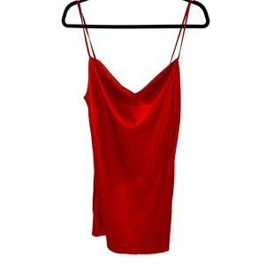 Sans Souci Red Satin Cowl Neck Slip Dress Timeless Layering Chic, size Large